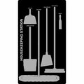 5S Supplies 5S Housekeeping Shadow Board Broom Station Version 2 - Black Board / Gray Shadows HSB-V2-BLACK/GRAY-KIT